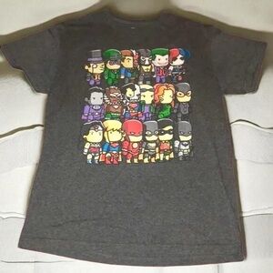 DC Boys' Dark Gray Graphic Superhero Tee with Multicolor Characters